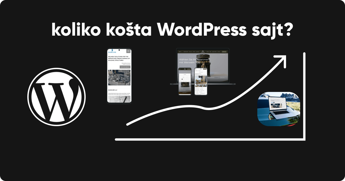 WordPress logo pored grafikona rasta i mobilnih prikaza WordPress sajtova Baseline i Werweinstay
